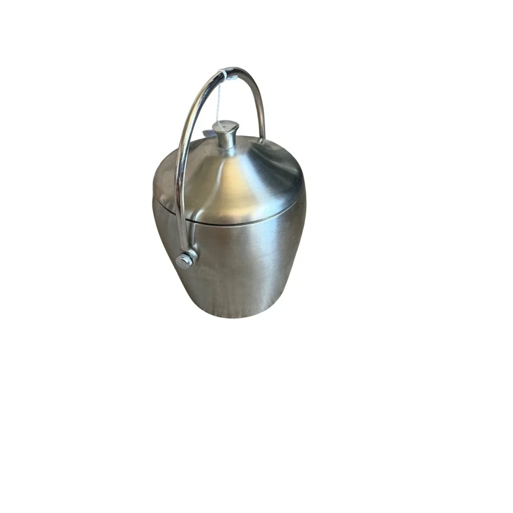 Brushed Stainless Steel Ice Bucket with Lid Handle and Drain Plate Insulated